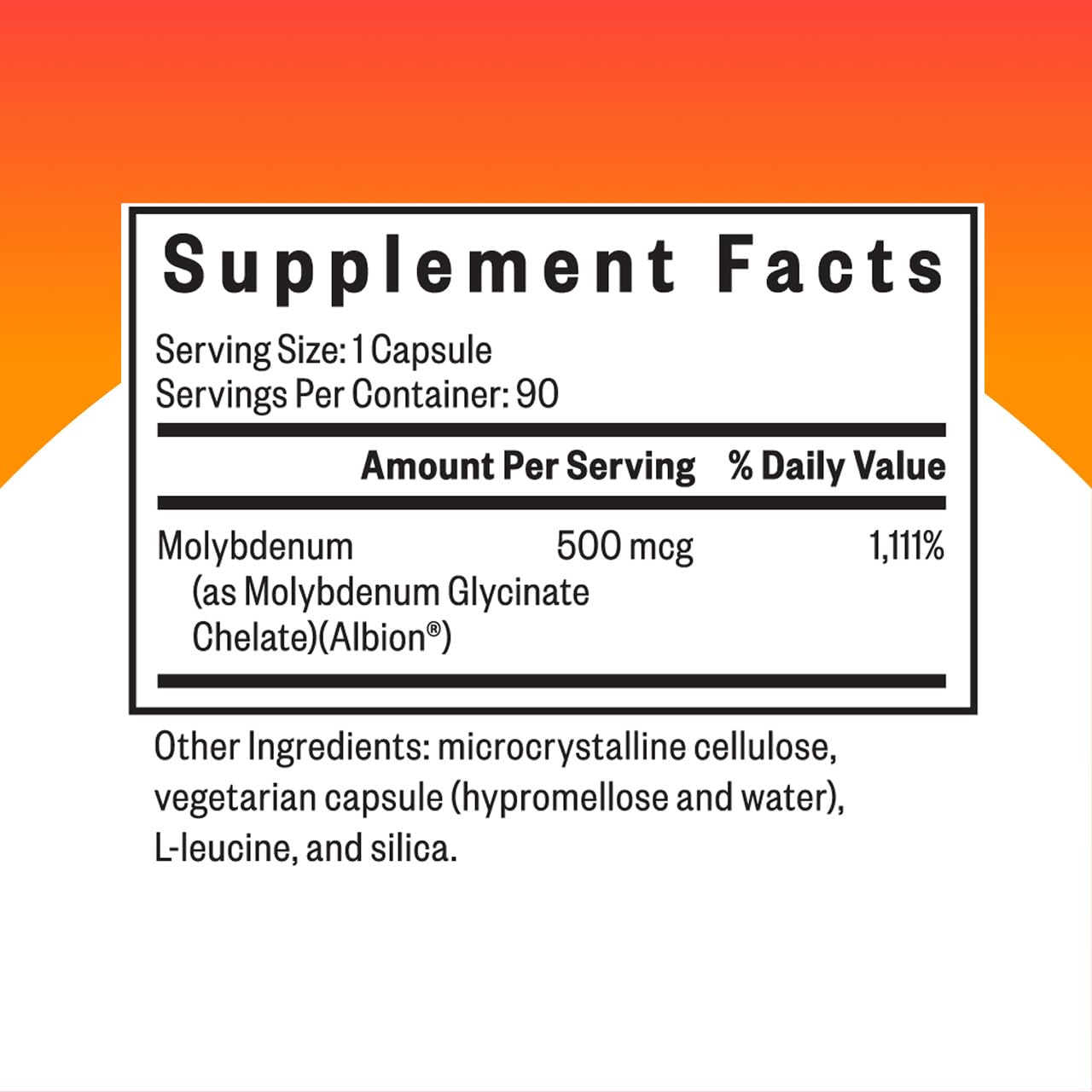 Close-up of molybdenum glycinate chelate capsules