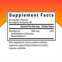 Close-up of molybdenum glycinate chelate capsules