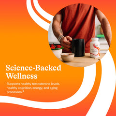 Seeking Health Optimal Man capsules on glass emphasize allergen-friendly energy support.