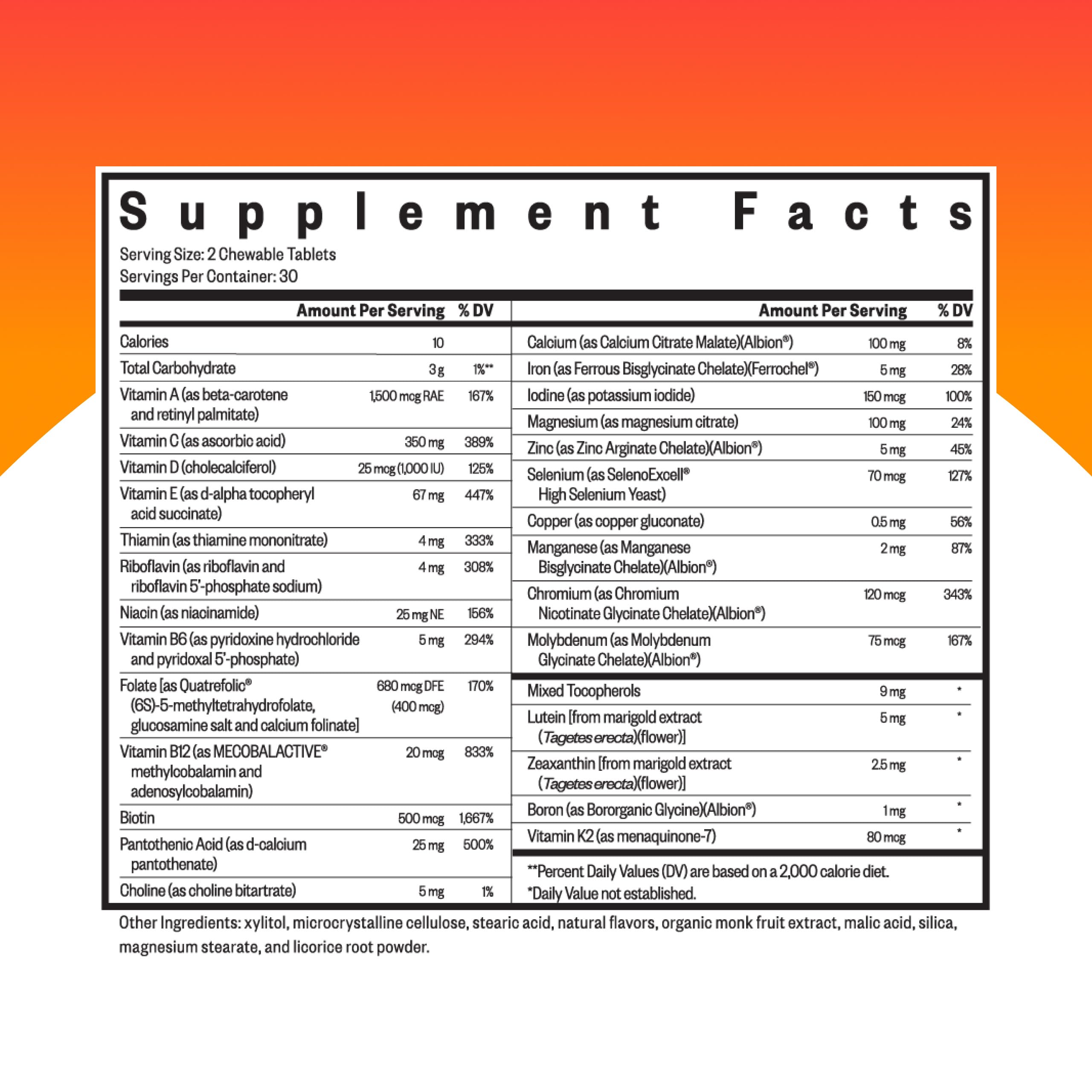 Packaging of Seeking Health Optimal Multivitamin Chewable multivitamin box