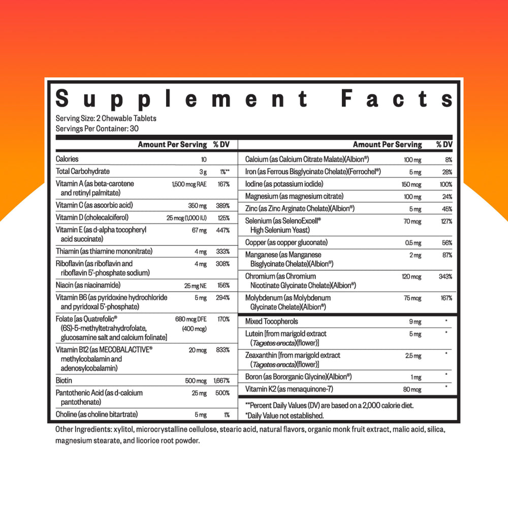 Packaging of Seeking Health Optimal Multivitamin Chewable multivitamin box