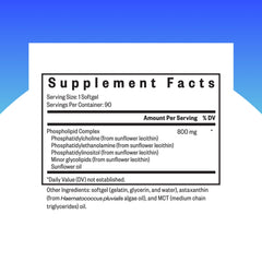 Close-up of softgels displaying 800 mcg choline per serving
