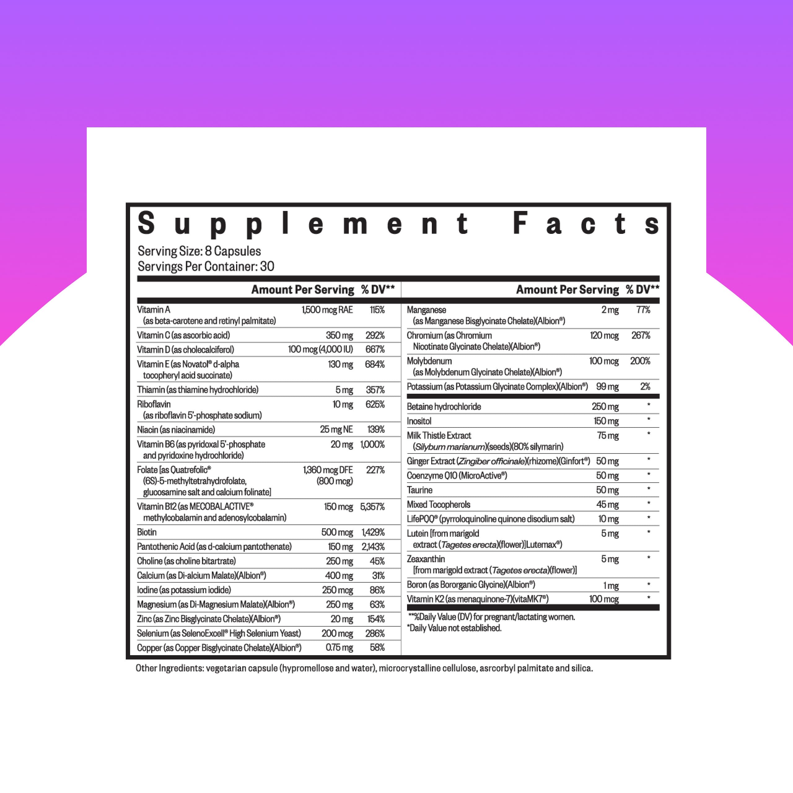 Seeking Health Optimal Prenatal capsules close-up showing vegetarian formula