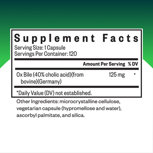 Ox Bile 125 mg label close-up
