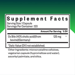 Ox Bile 125 mg label close-up