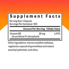 Vegetarian capsules form of P-5-P vitamin B6-25 for metabolism support