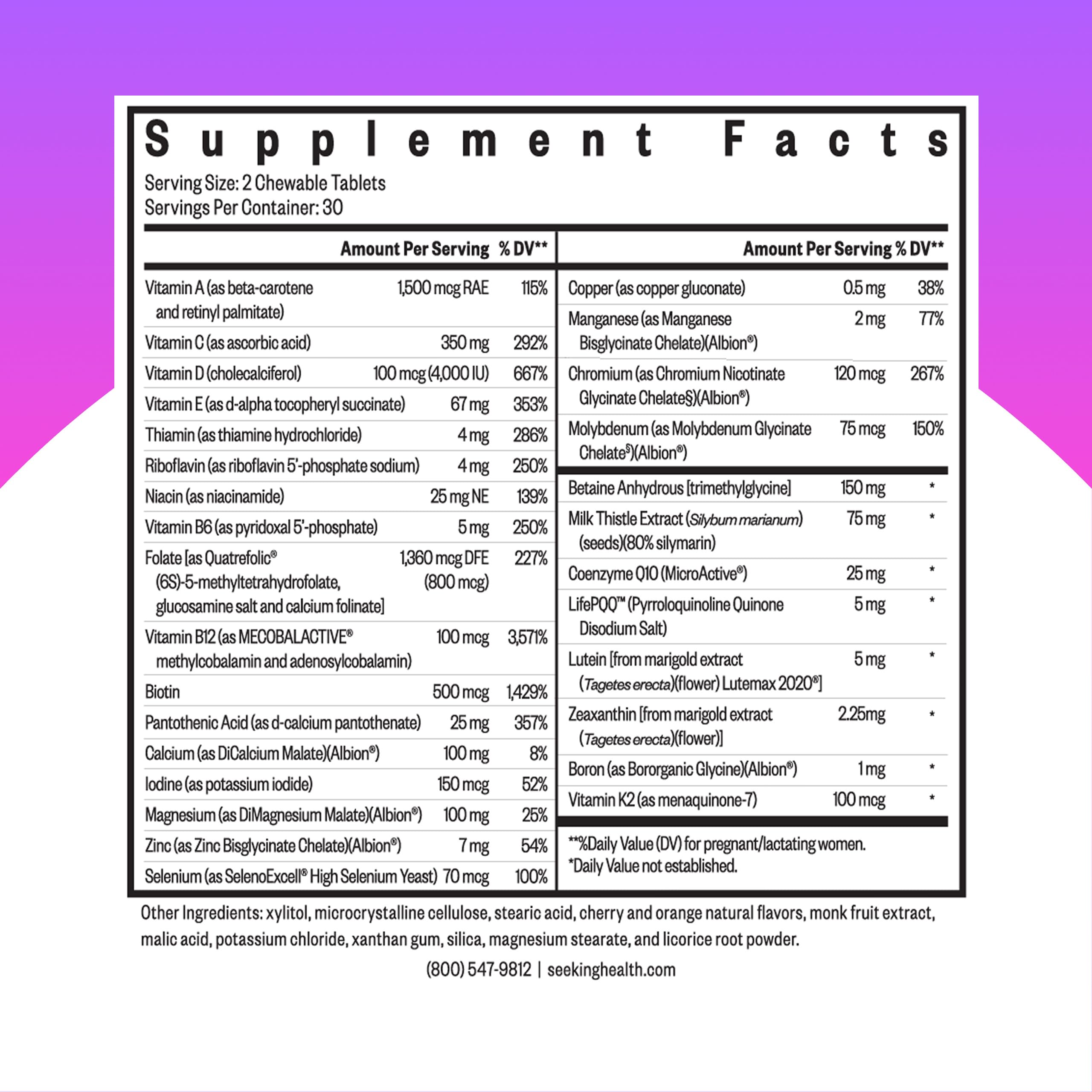 Close-up of chewable prenatal vitamin tablets