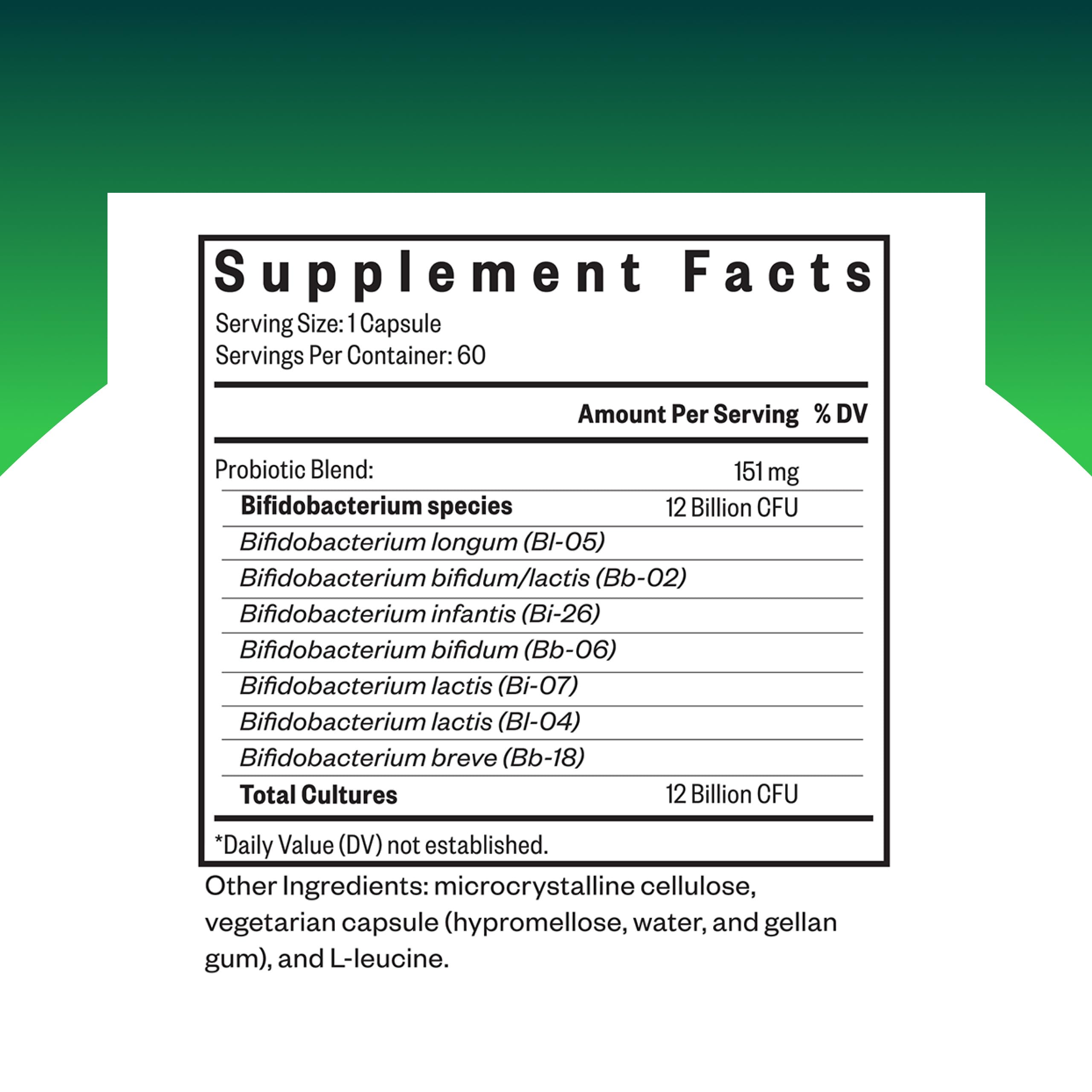 Seeking Health ProBiota Bifidobacterium bottle back listing strains and allergen-free features