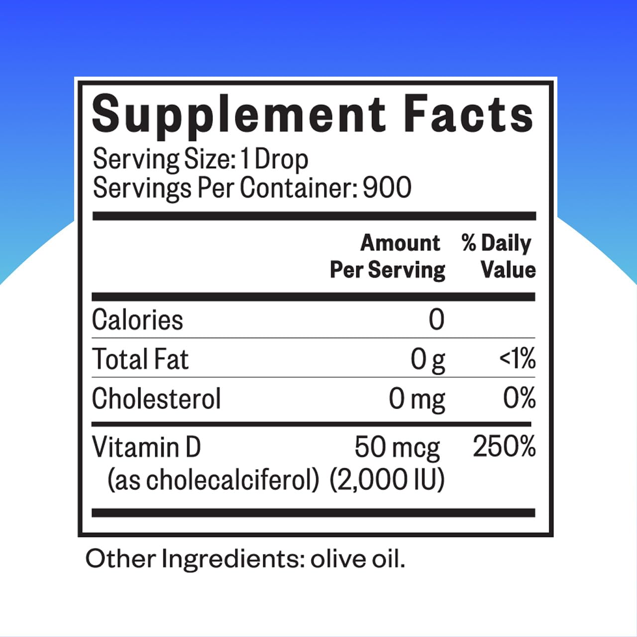 Olive oil-based Vitamin D3 drops ingredients close-up