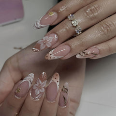 SEENEEY easy-apply nails in brown with 3D flowers for quick, stylish nails