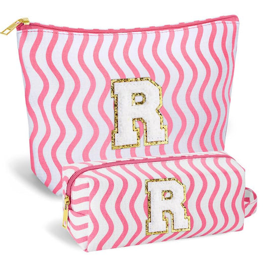 SEFORICO Initial Makeup Bag front shows the stitched chenille initial for durable personalization.