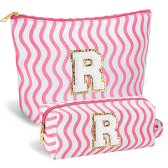 SEFORICO Initial Makeup Bag front shows the stitched chenille initial for durable personalization.
