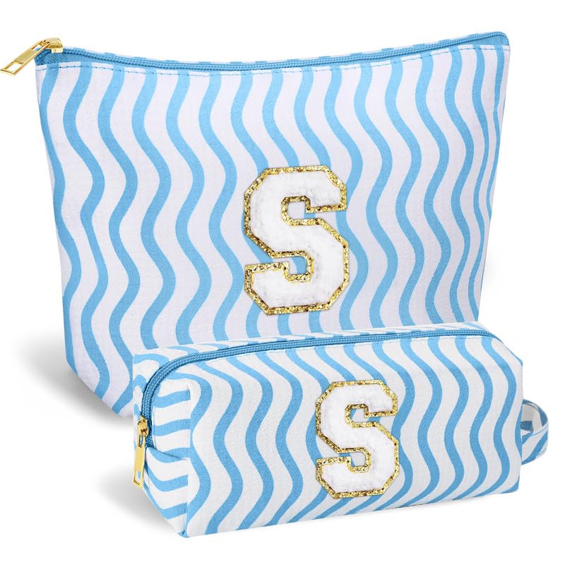 SEFORICO Initial Makeup Bag with chenille letter detail for personalization.