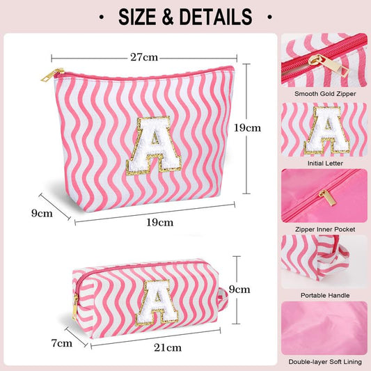 SEFORICO Initial Makeup Bag features a stylish wavy stripe design for organized cosmetics.