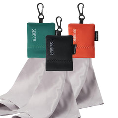 SEIBER microfiber cloth with black neoprene pouch (7x7 inches) - front view