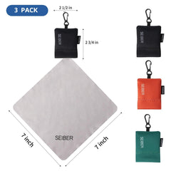 SEIBER microfiber cloth with green neoprene pouch (7x7 inches) - front view