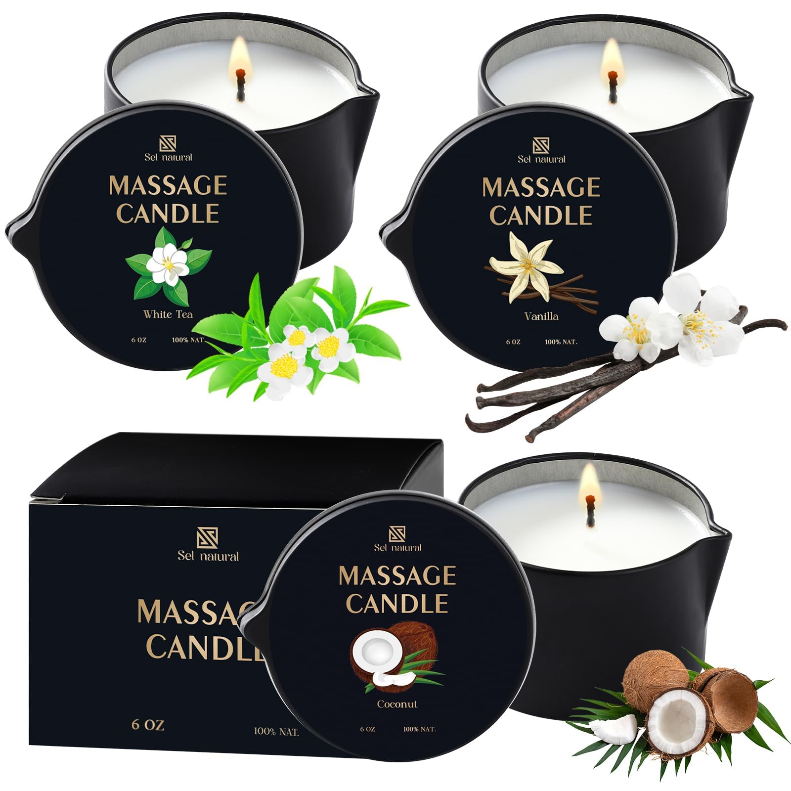 Sel Natural vanilla massage candle melts into nourishing oil for at-home relaxation