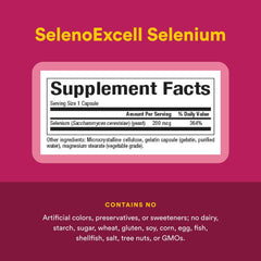 Ingredients and supplement facts panel for SelenoExcell