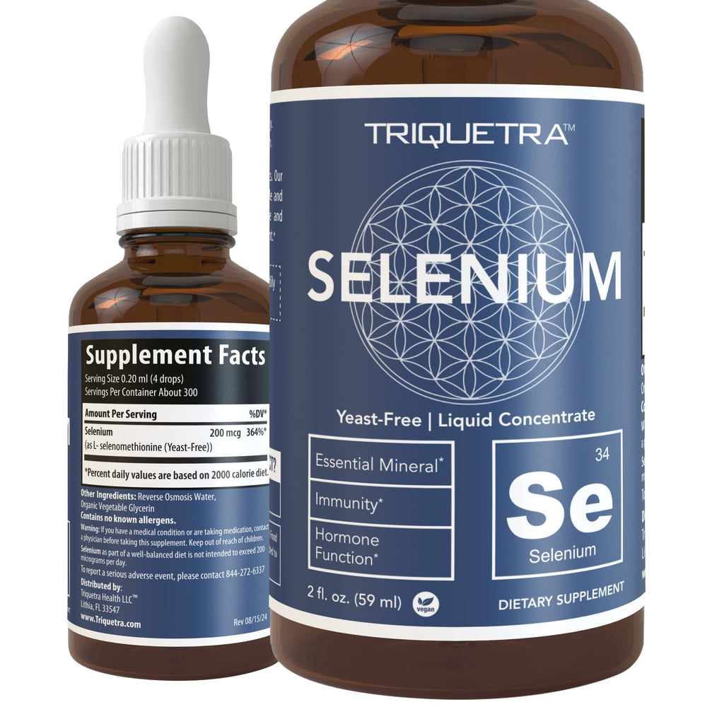 Front view of selenium 200 mcg Selenomethionine sublingual liquid bottle (2 oz) - vegan