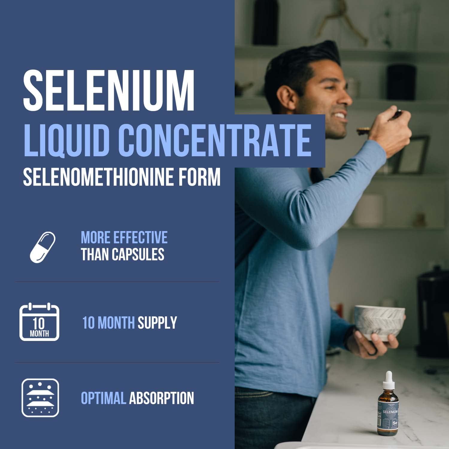 Dropper with selenium liquid drops for sublingual use
