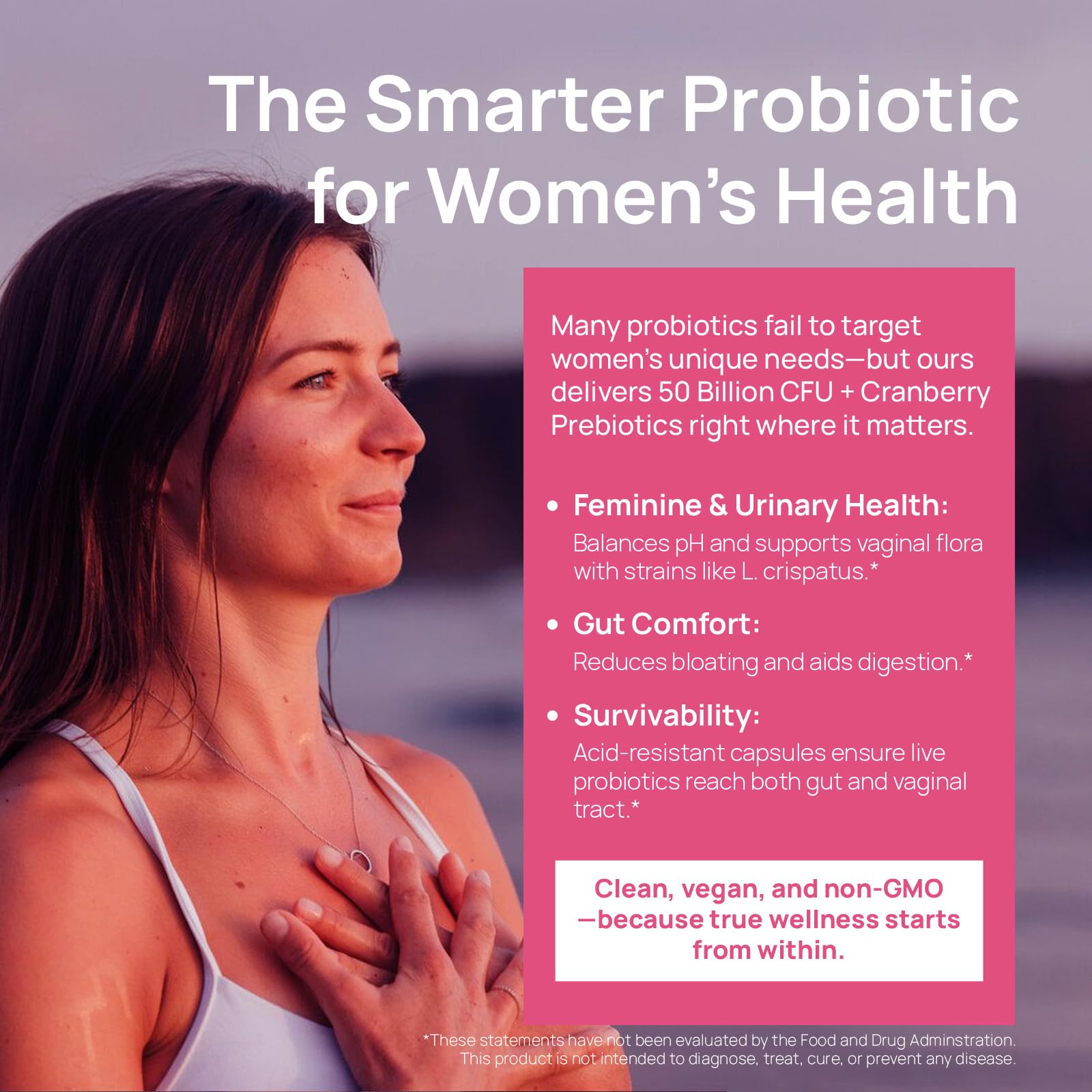 Happy, healthy woman concept representing probiotic benefits