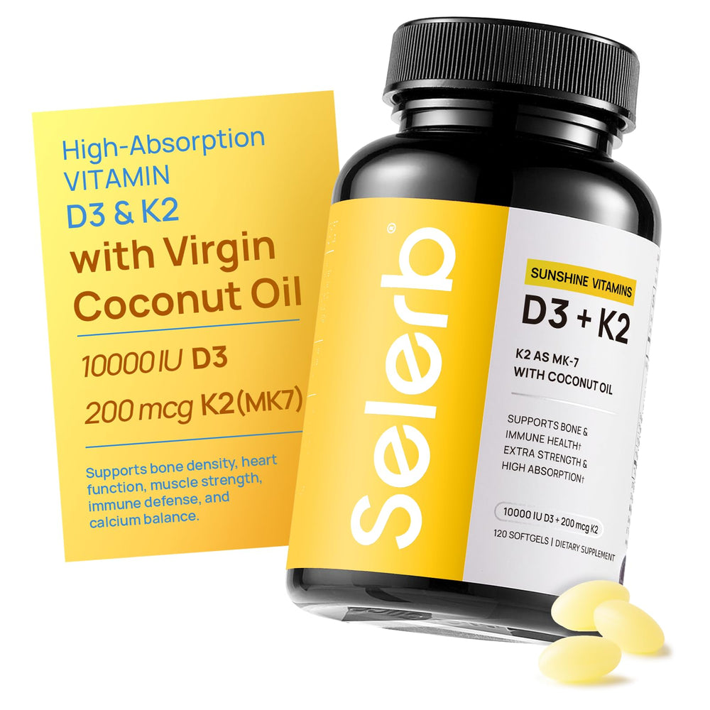 Selerb Vitamin D3 K2 bottle with 120 softgels