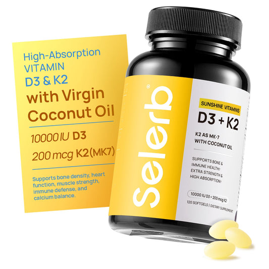 Selerb Vitamin D3 K2 bottle with 120 softgels