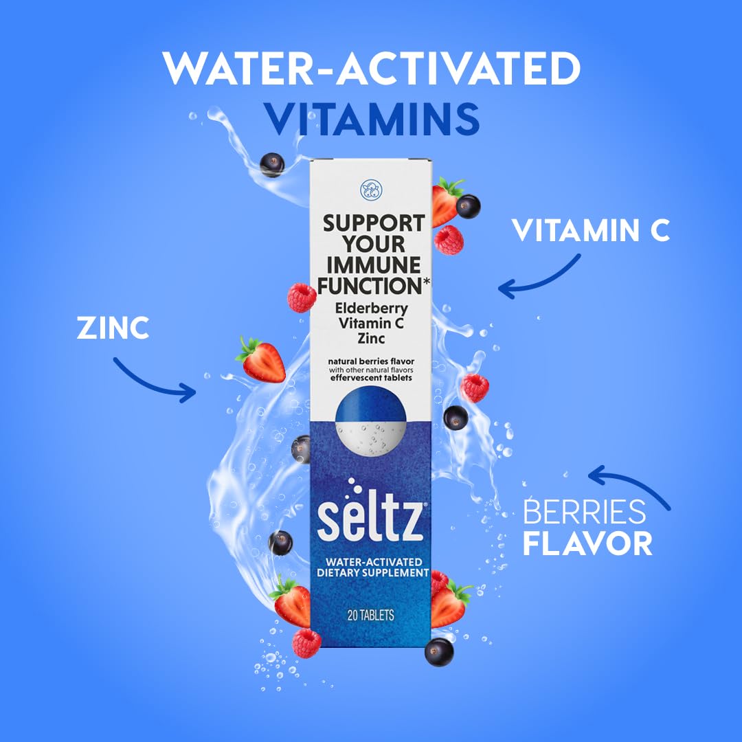 Close-up of Seltz berry immune support tablets