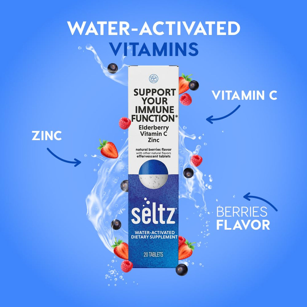 Close-up of Seltz berry immune support tablets