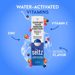 Close-up of Seltz berry immune support tablets