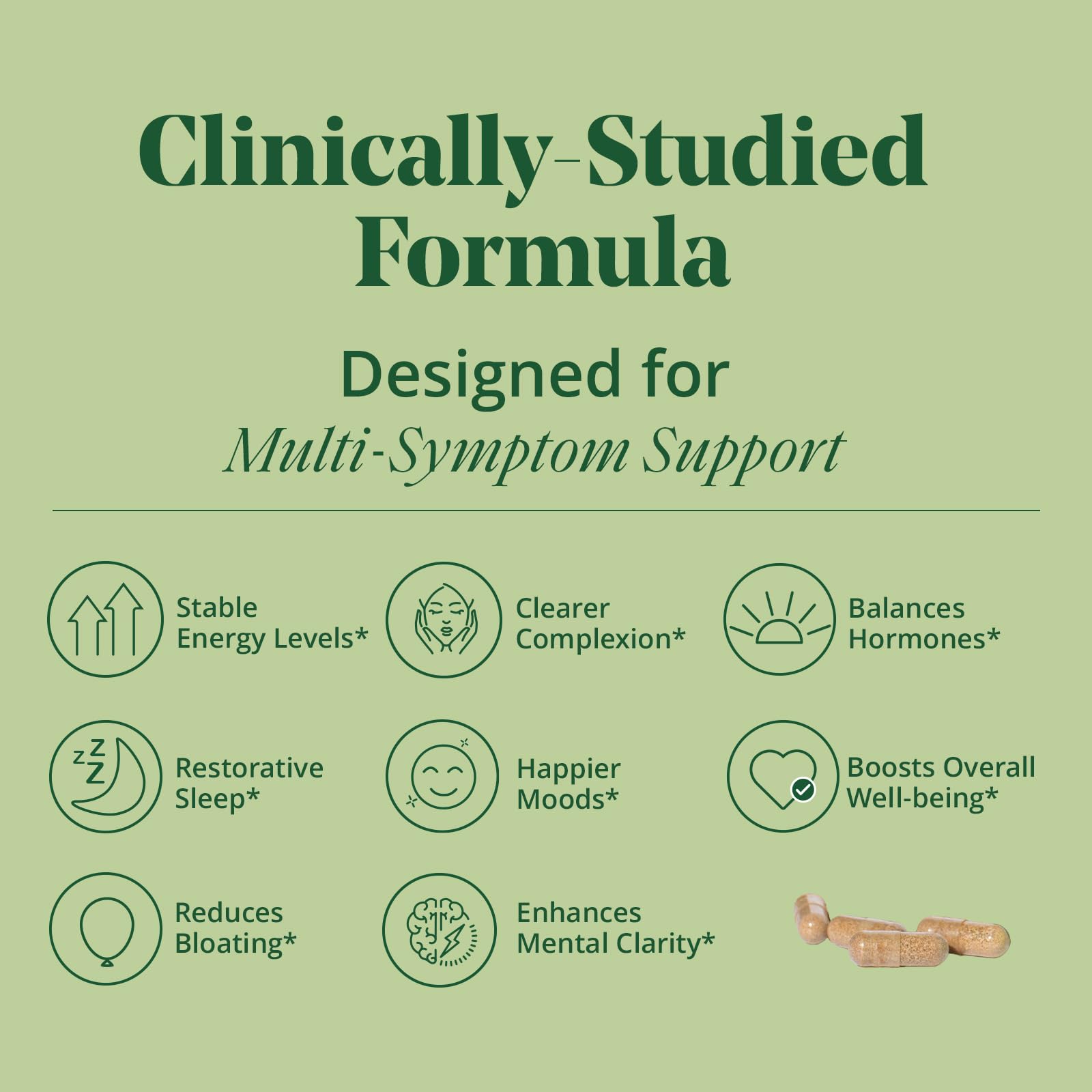 Semaine Daily Hormone Balance bottle label shows vegan capsule benefits for energy and sleep