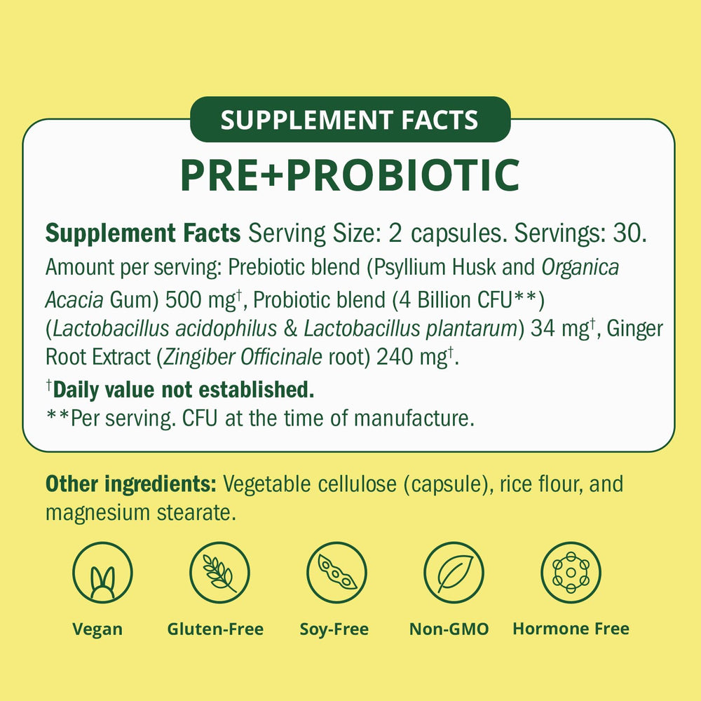 Prebiotic and probiotic blend with ginger for digestion support