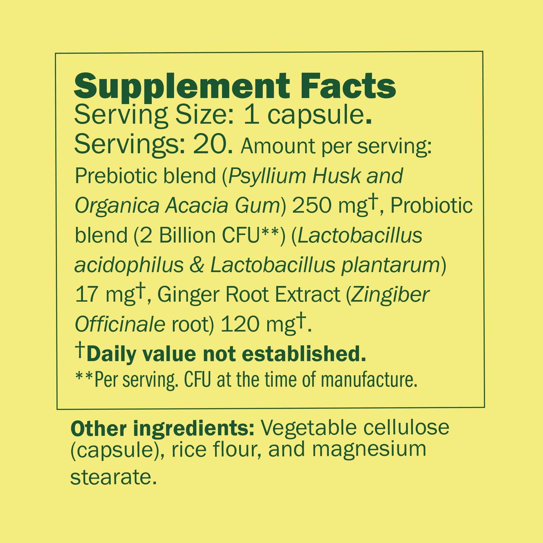Close-up of capsules highlighting 3-in-1 gut health blend