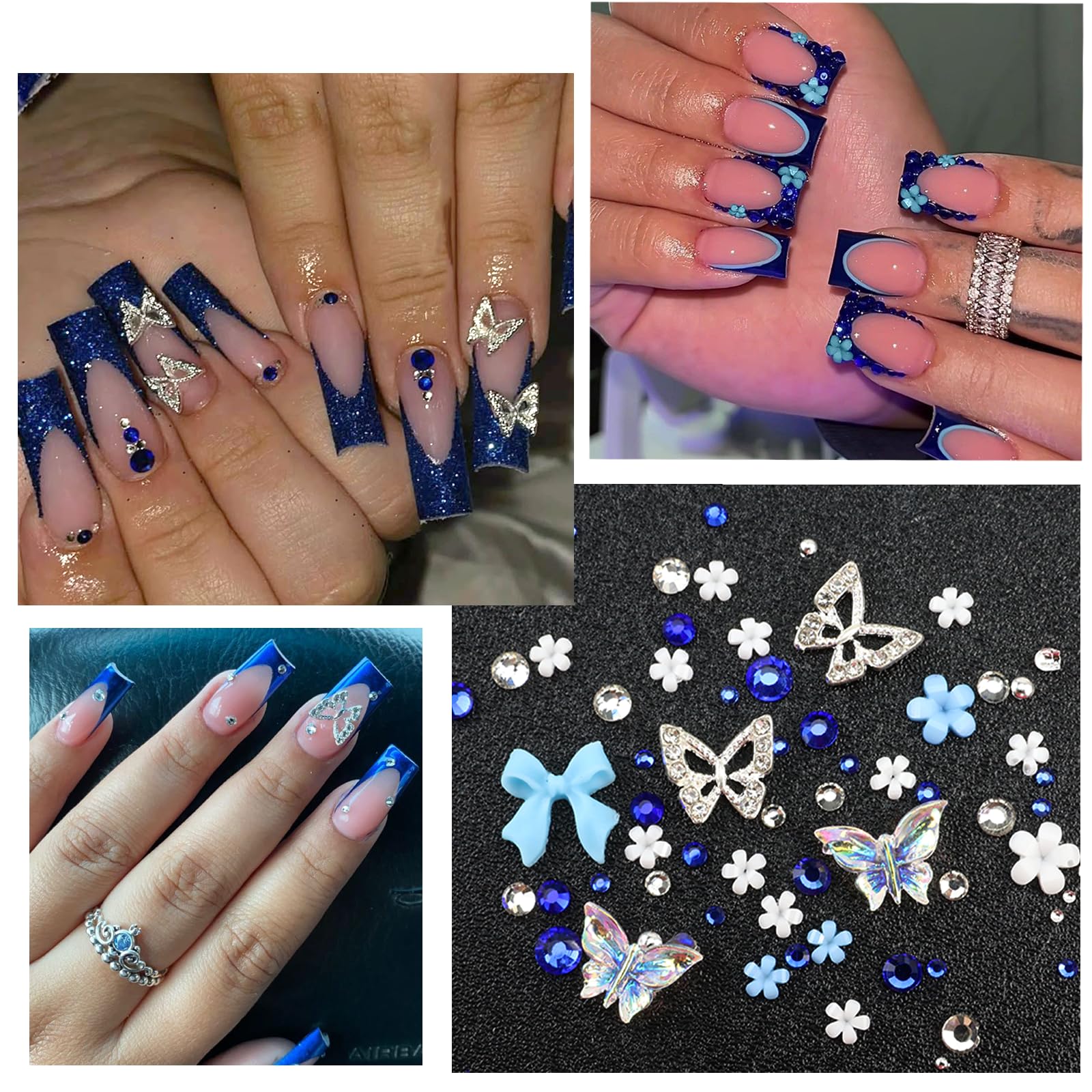 SEMATA Butterfly nail charms with blue rhinestones inspire creative nail art.