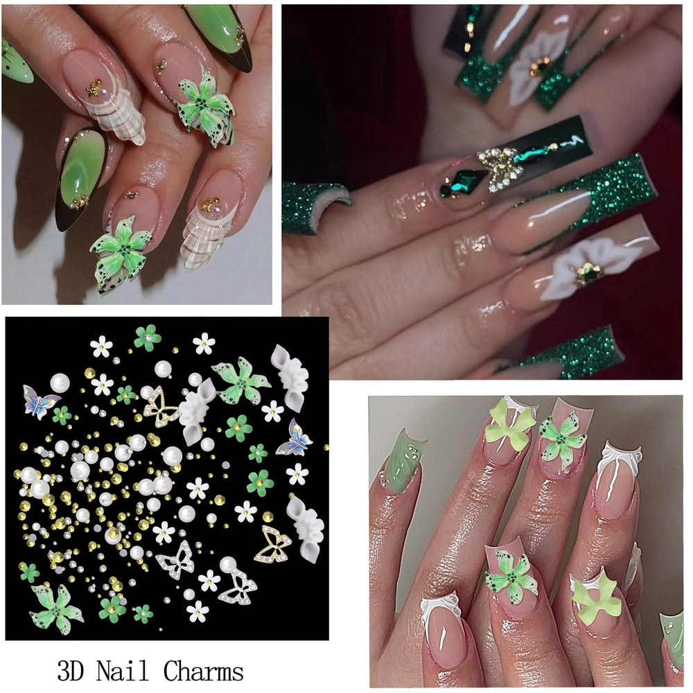 SEMATA butterfly charms with green crystals for playful nail art.