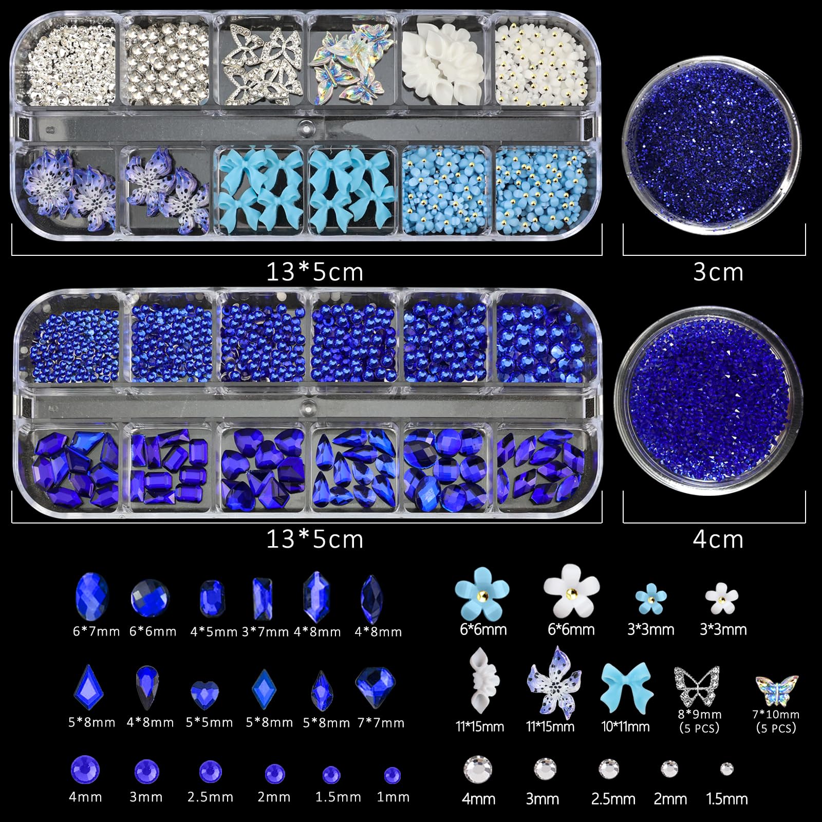 SEMATA Nail charms kit with blue rhinestones for salon-like results at home.