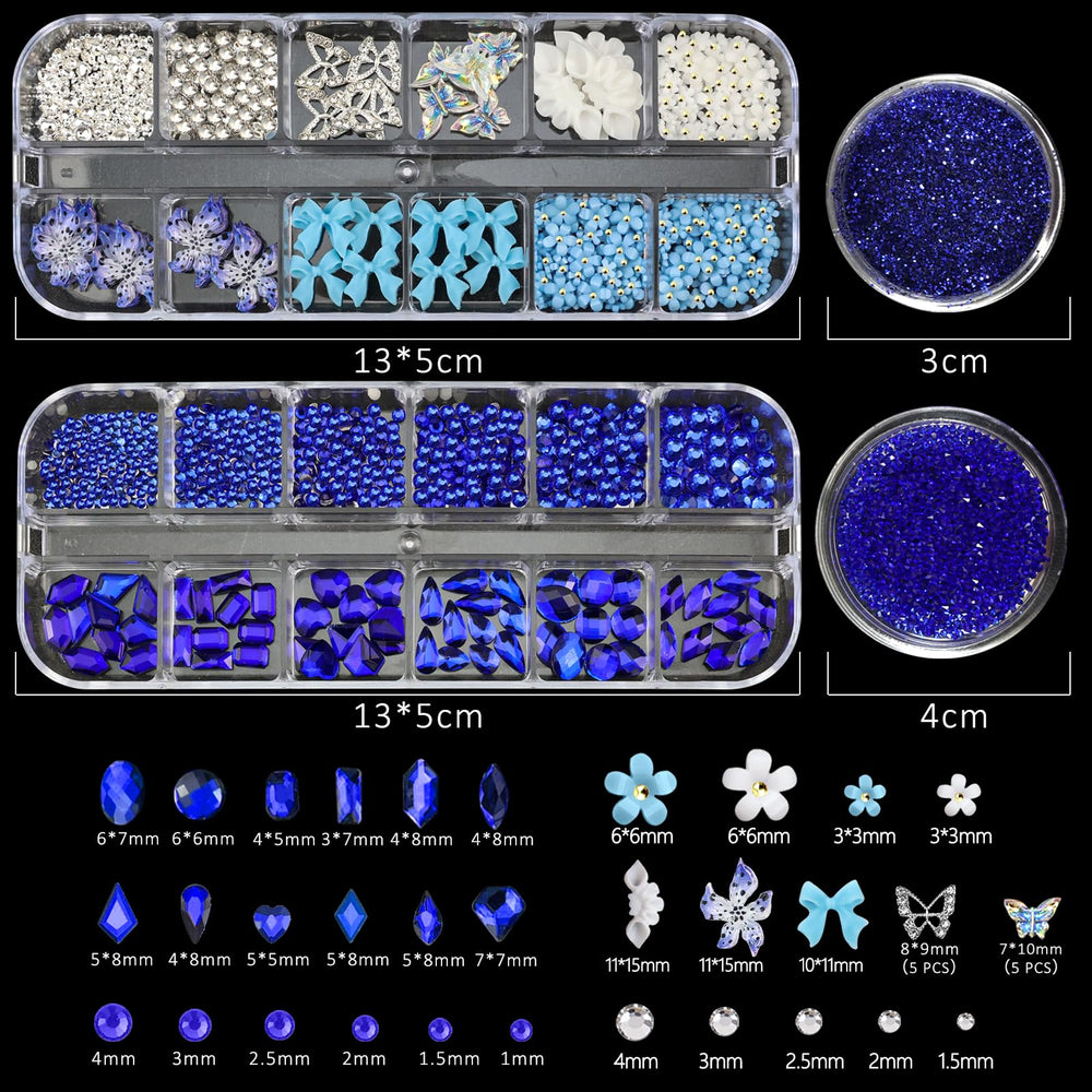 SEMATA Nail charms kit with blue rhinestones for salon-like results at home.