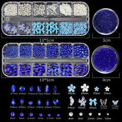 SEMATA Nail charms kit with blue rhinestones for salon-like results at home.