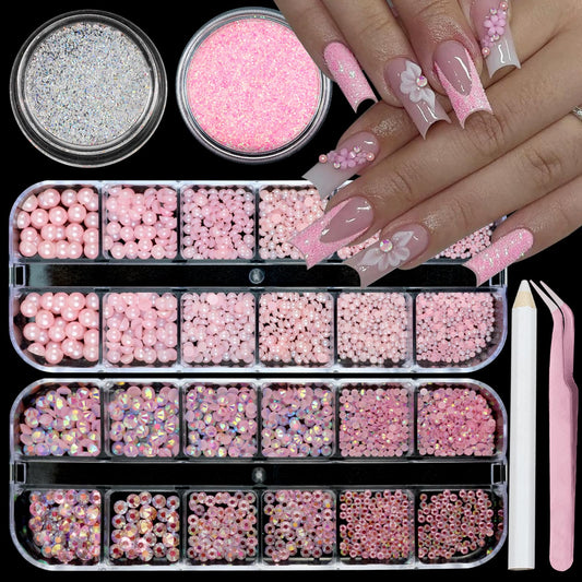 SEMATA nail art charms pink flatback kit for easy at-home salon-style nails.