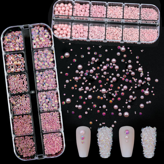 SEMATA pink rhinestones in mixed sizes for versatile, shimmering nail designs.