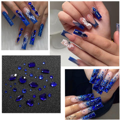 SEMATA Oval nail charms with blue rhinestones create subtle chic nails.