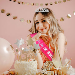 Semato party decor setup with pink accents and backdrop