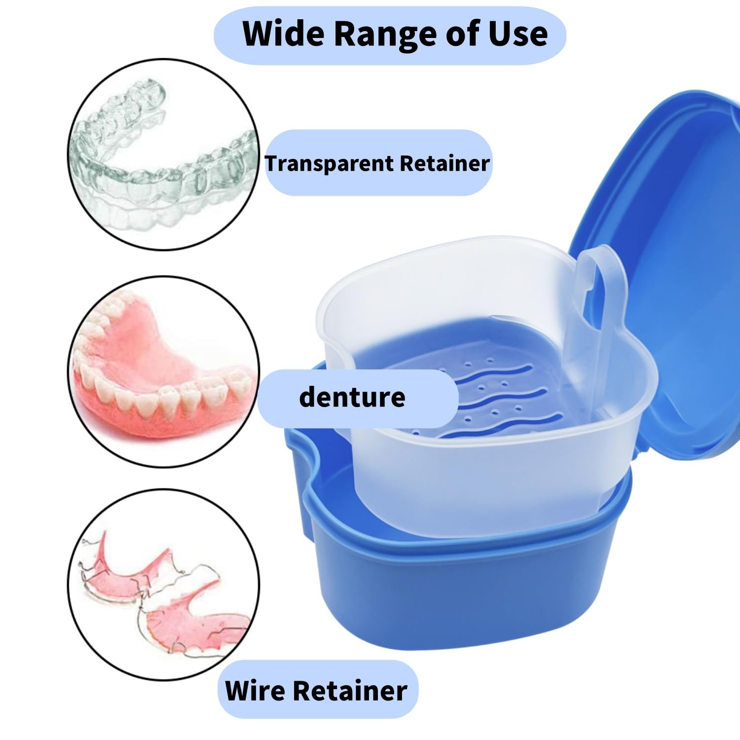 Compact travel-friendly denture case open for use
