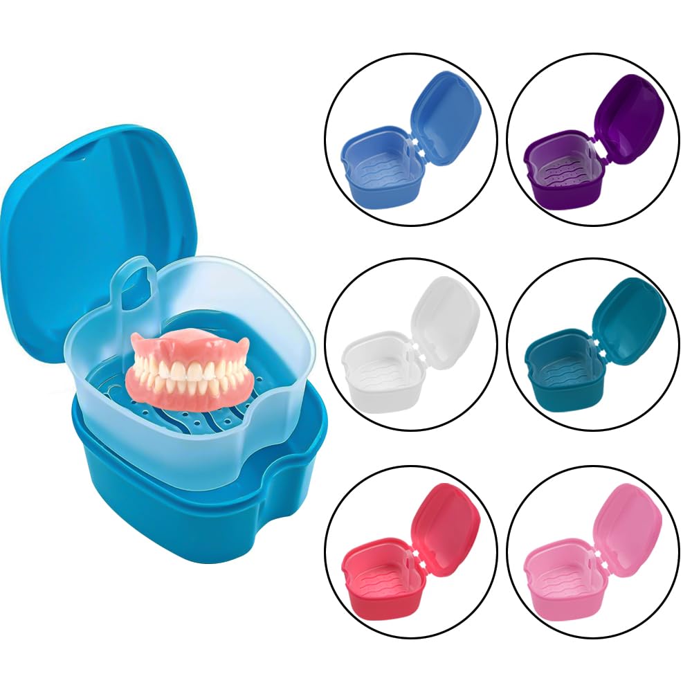 Purple and pink SENLIN DENTAL travel denture case set with cups