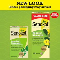 Senokot Regular Strength packaging showing dosing directions for adults daily use