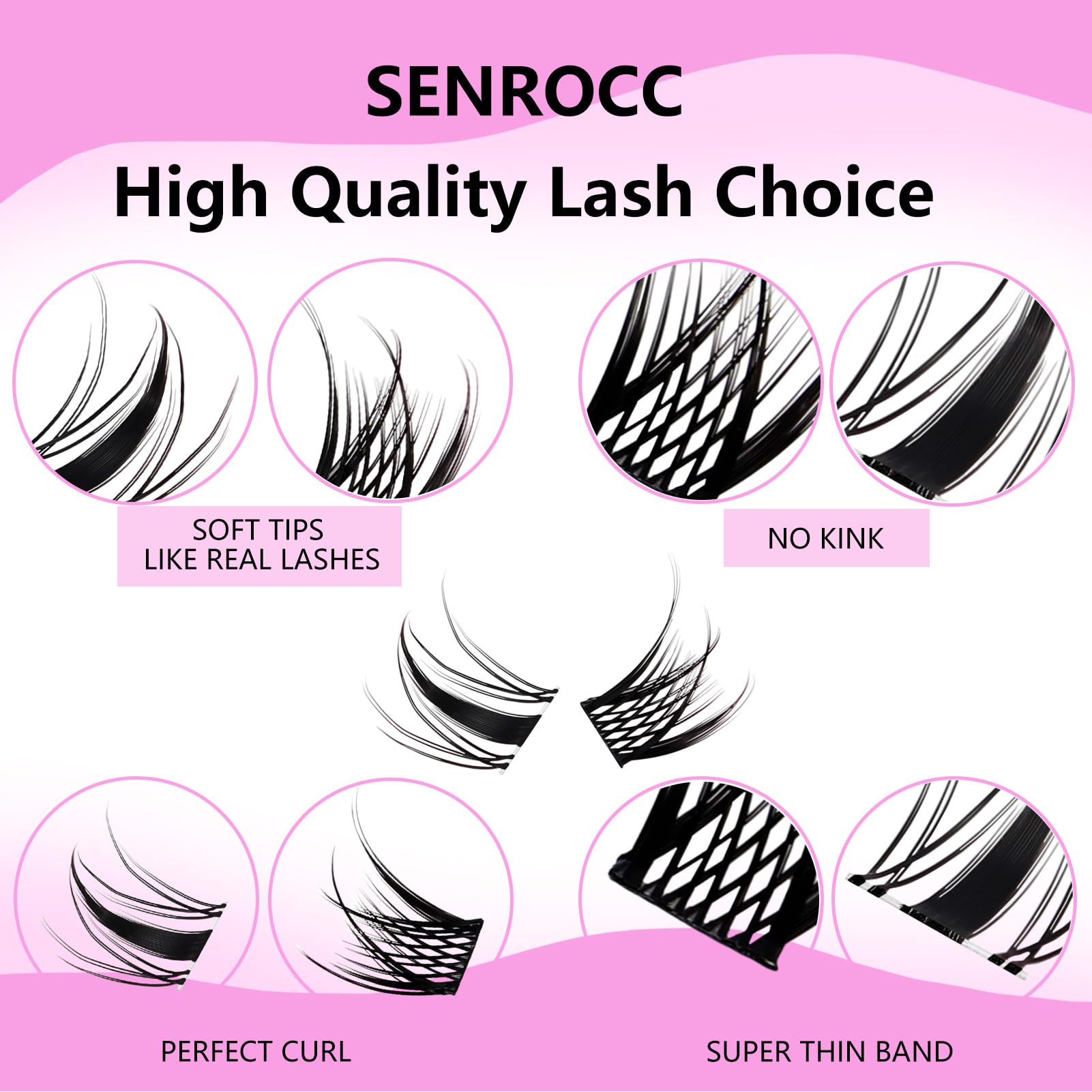 SenRocc Natural-look cluster lashes blend with real lashes for a seamless look.