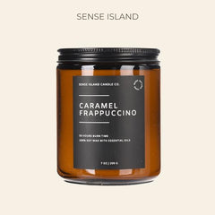Angled side view of Sense Island Caramel Frappuccino Soy Candle