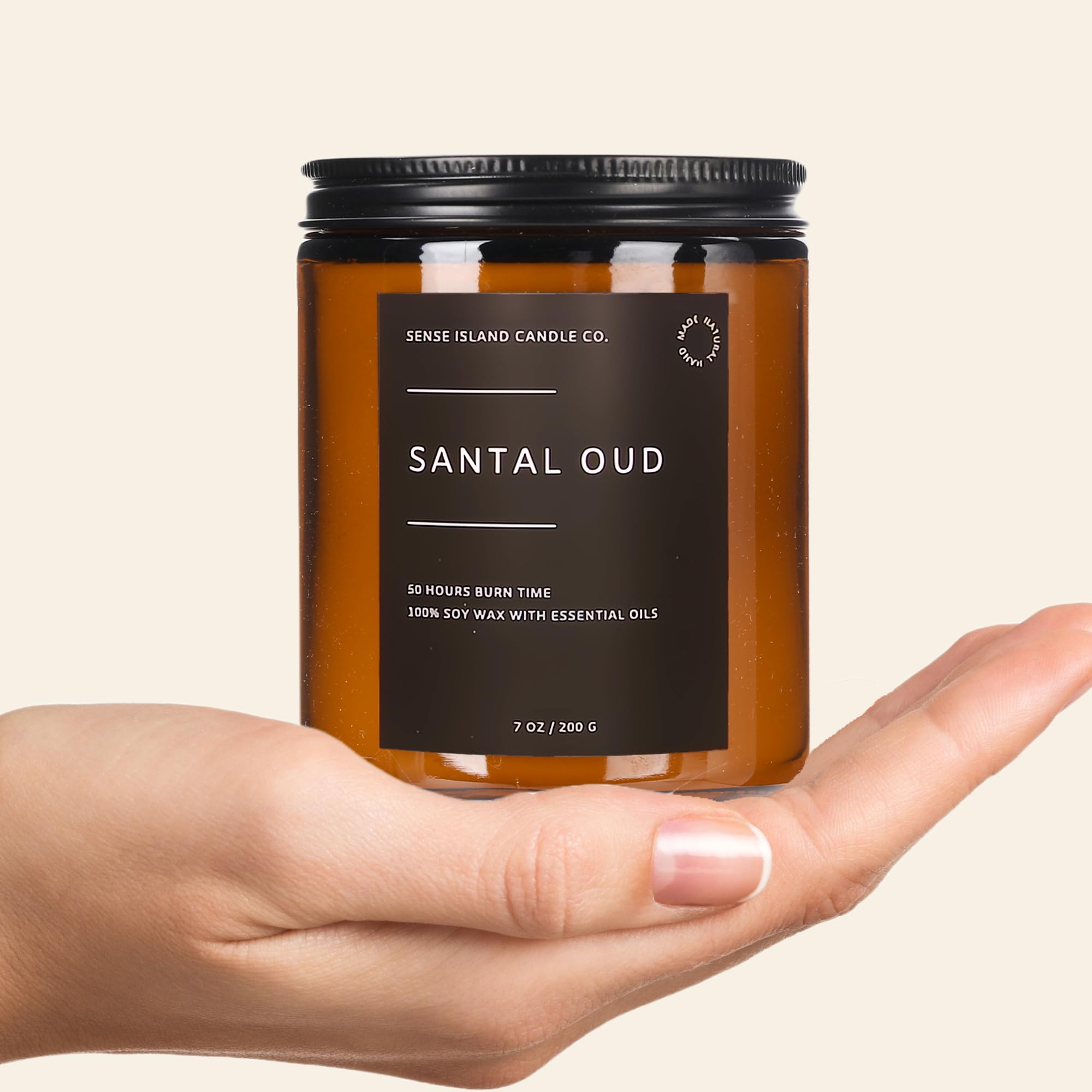 Close-up of cotton wick and soy wax in Sense Island Santal Oud candle