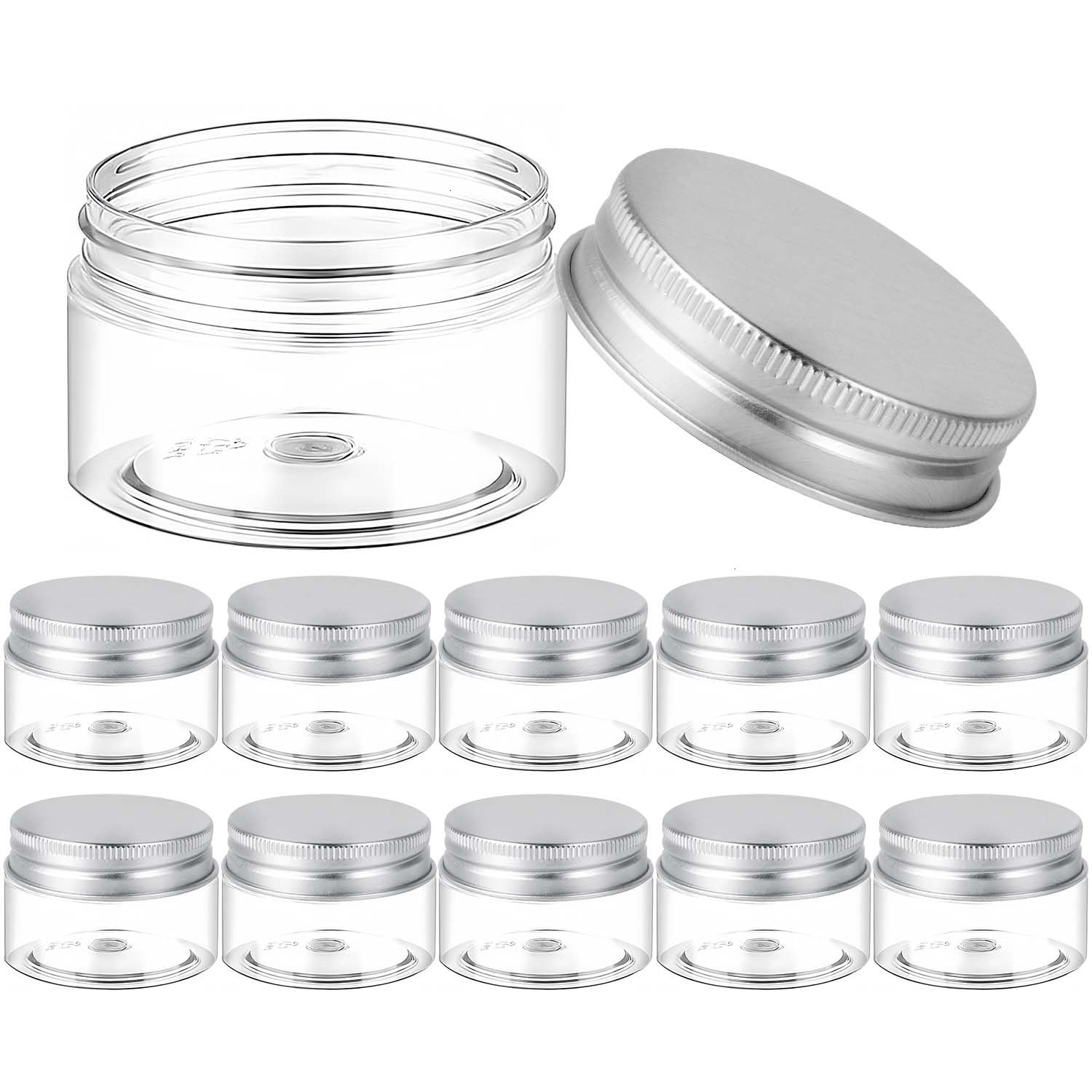 SenseYo 1oz plastic cream jar close-up with silver lid, travel-ready and secure.