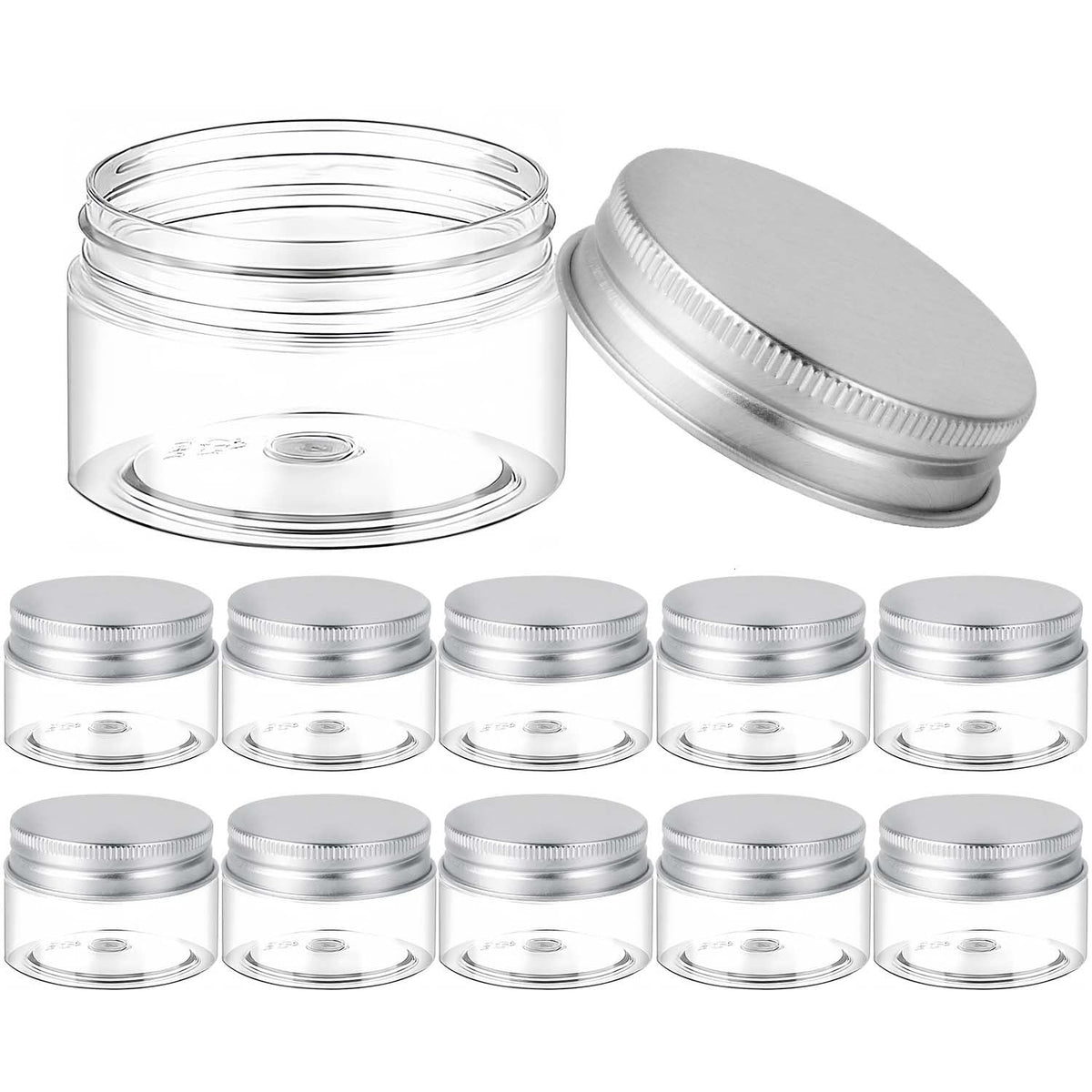 SenseYo 1oz plastic cream jar close-up with silver lid, travel-ready and secure.